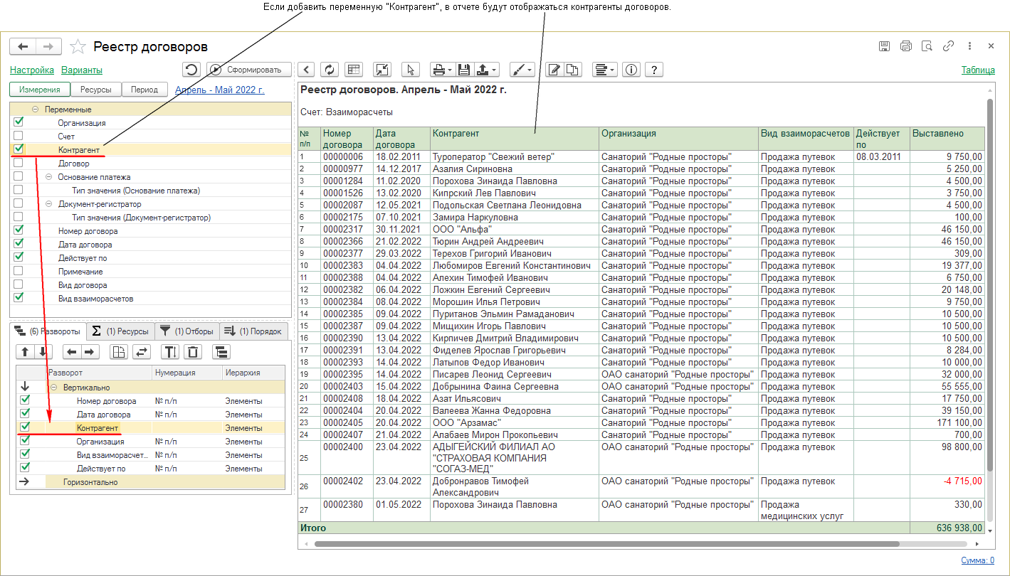 Отчет "Реестр договоров" (КУС) — КинтВики