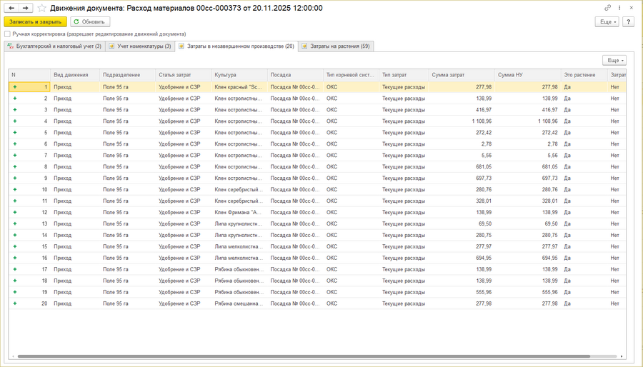 Журнал документов прямых затрат после проведения .png